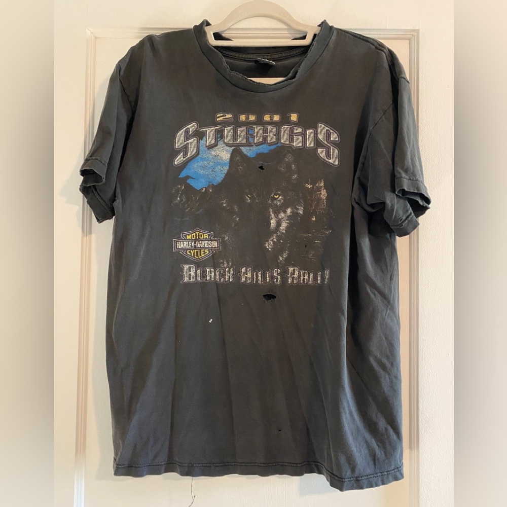 Vintage Thrashed Harley Davidson Sturgis Black Hills Rally 2001 Size Large